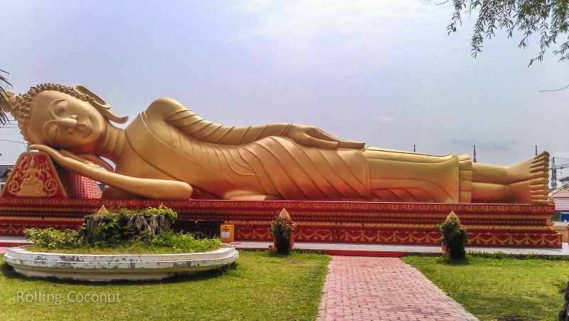 Golden Reclining Buddha Pha That Luang Vientiane Laos Rolling Coconut Ooaworld Photo Ooaworld