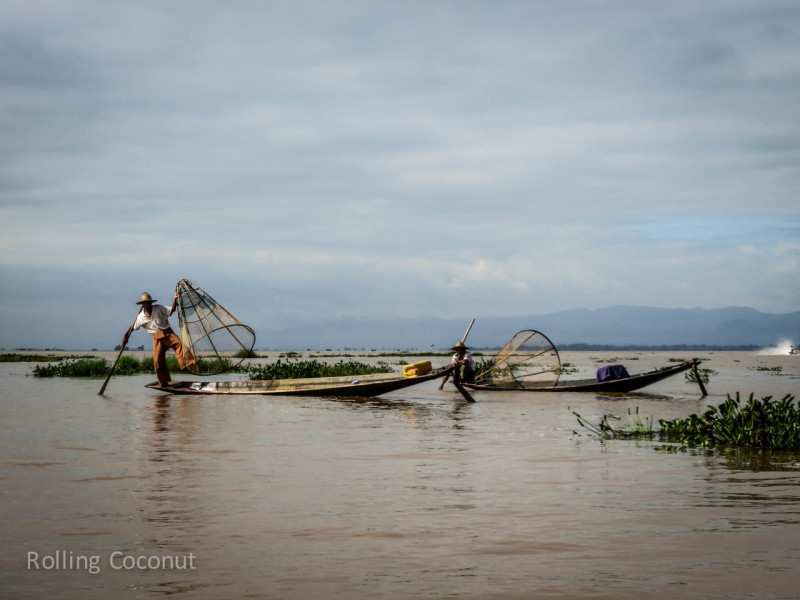 Fishermen Inle Lake Myanmar ooaworld Rolling Coconut Photo Ooaworld