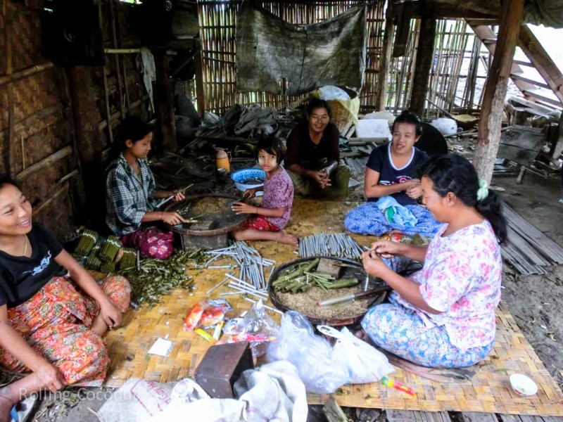 Women making Cigars, Inle Lake, Myanmar ooaworld Rolling Coconut Photo Ooaworld