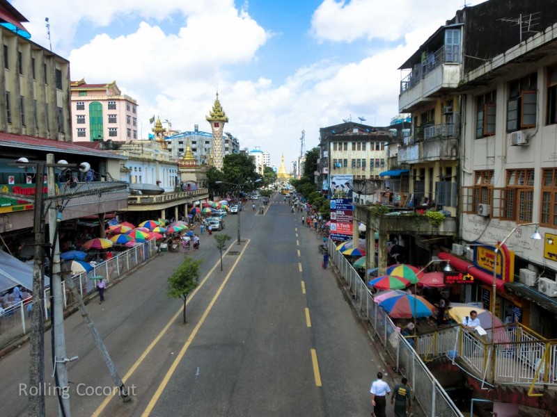 Streets Sule Pagoda Yangon Myanmar ooaworld Rolling Coconut Photo Ooaworld