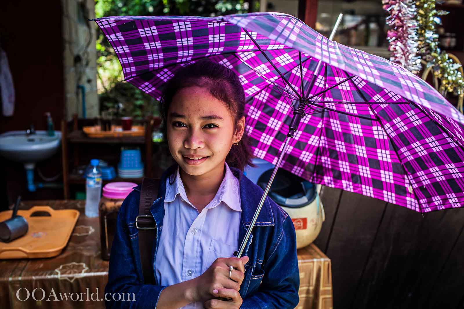 Laos Umbrella Girl Photo Ooaworld