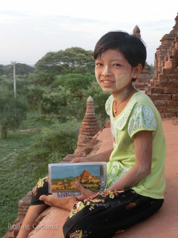Little Girl Selling Postcards Bagan Myanmar Ooaworld Rolling Coconut Photo Ooaworld