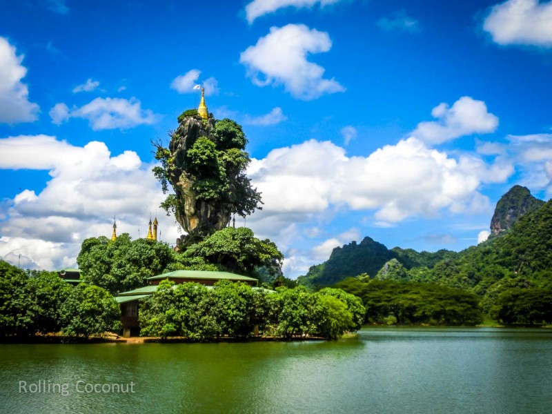 Kyauk Kan Latt Pagoda Hpa An Myanmar ooaworld Rolling Coconut Photo Ooaworld