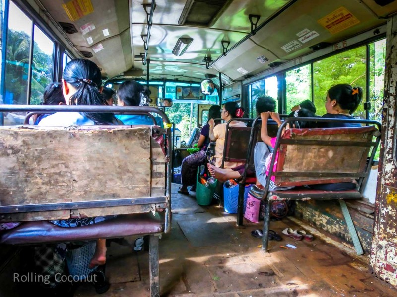 Inside the Bus from Mawlamyine to Hpa An Myanmar ooaworld Rolling Coconut Photo Ooaworld