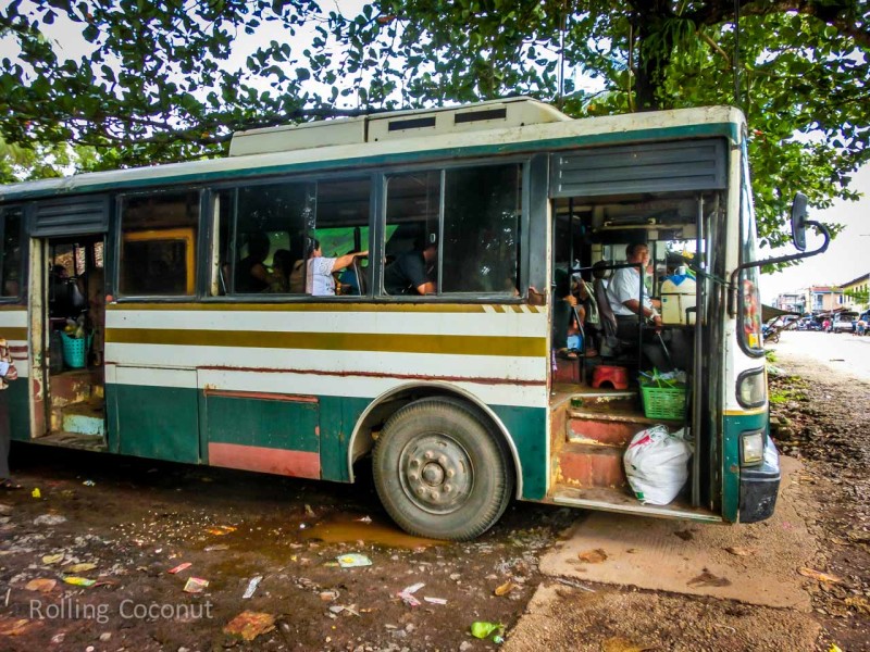 Bus from Mawlamyine to Hpa An Myanmar ooaworld Rolling Coconut Photo Ooaworld