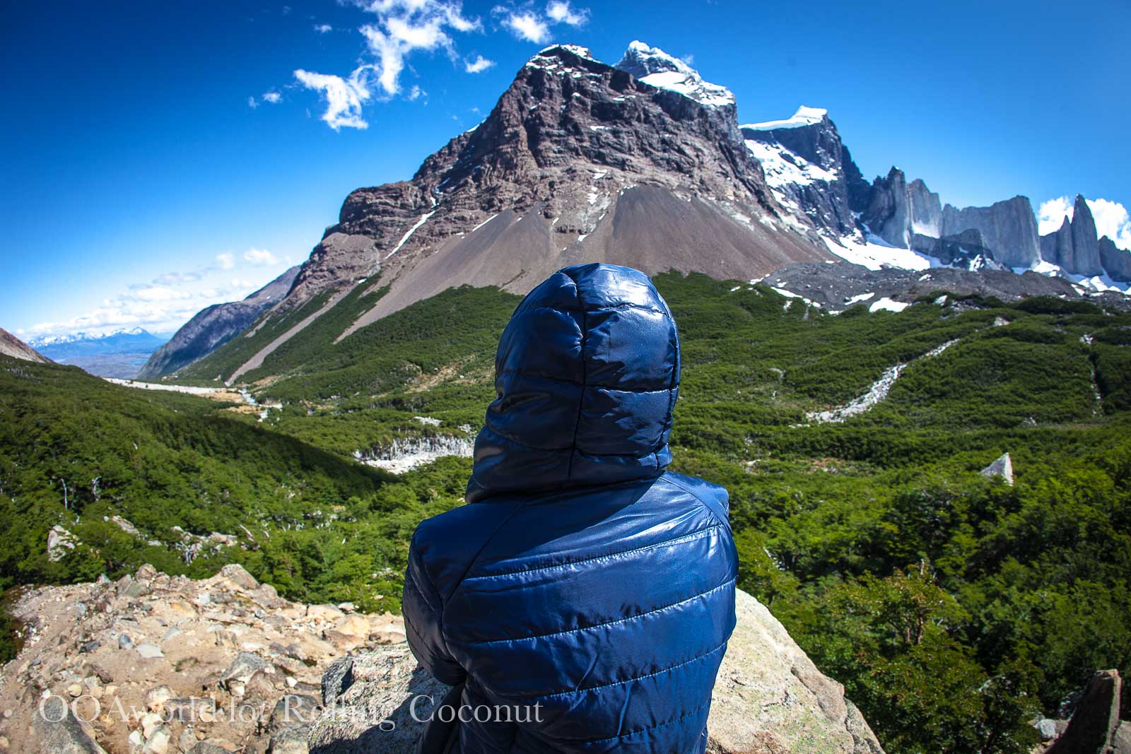 Torres del Paine Chile Sitting and Looking Valle Ingles at Rolling Coconut OOAworld Photo Ooaworld