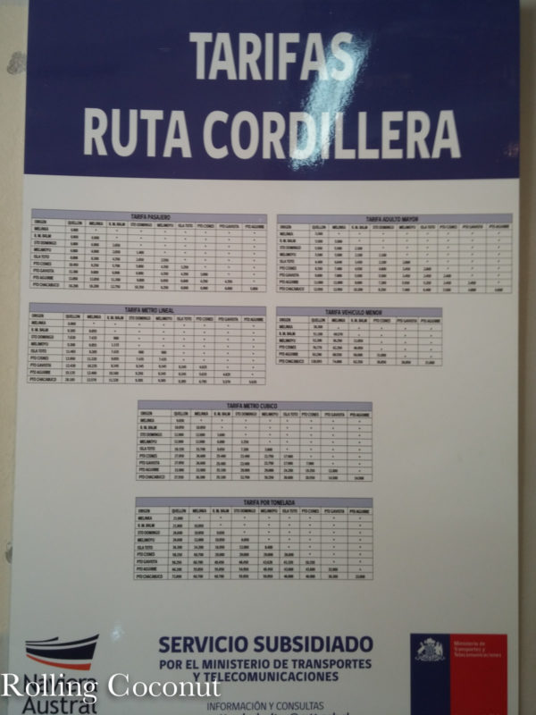 Chile Chiloe Naviera Austral Tarifas Ruta Cordillera Rolling Coconut OOAworld Photo Ooaworld
