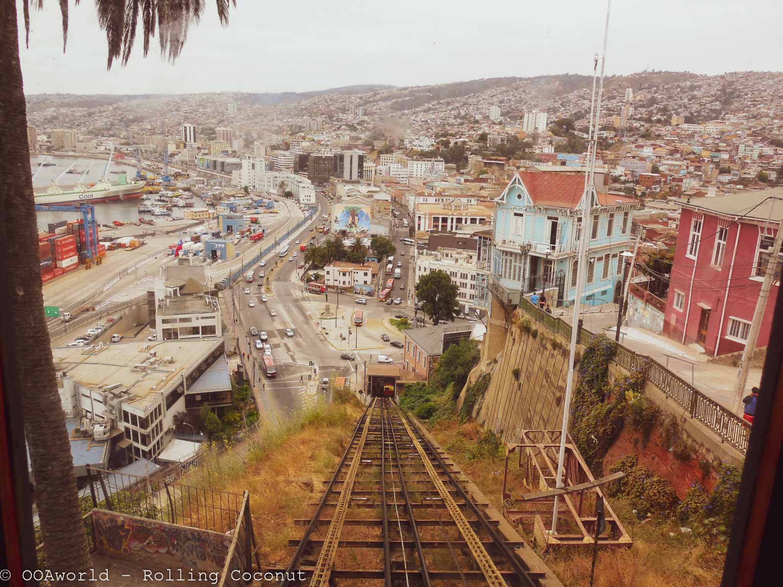 View of Ascensores and the city of Valparaiso, Chile - OOAworld Rolling Coconut