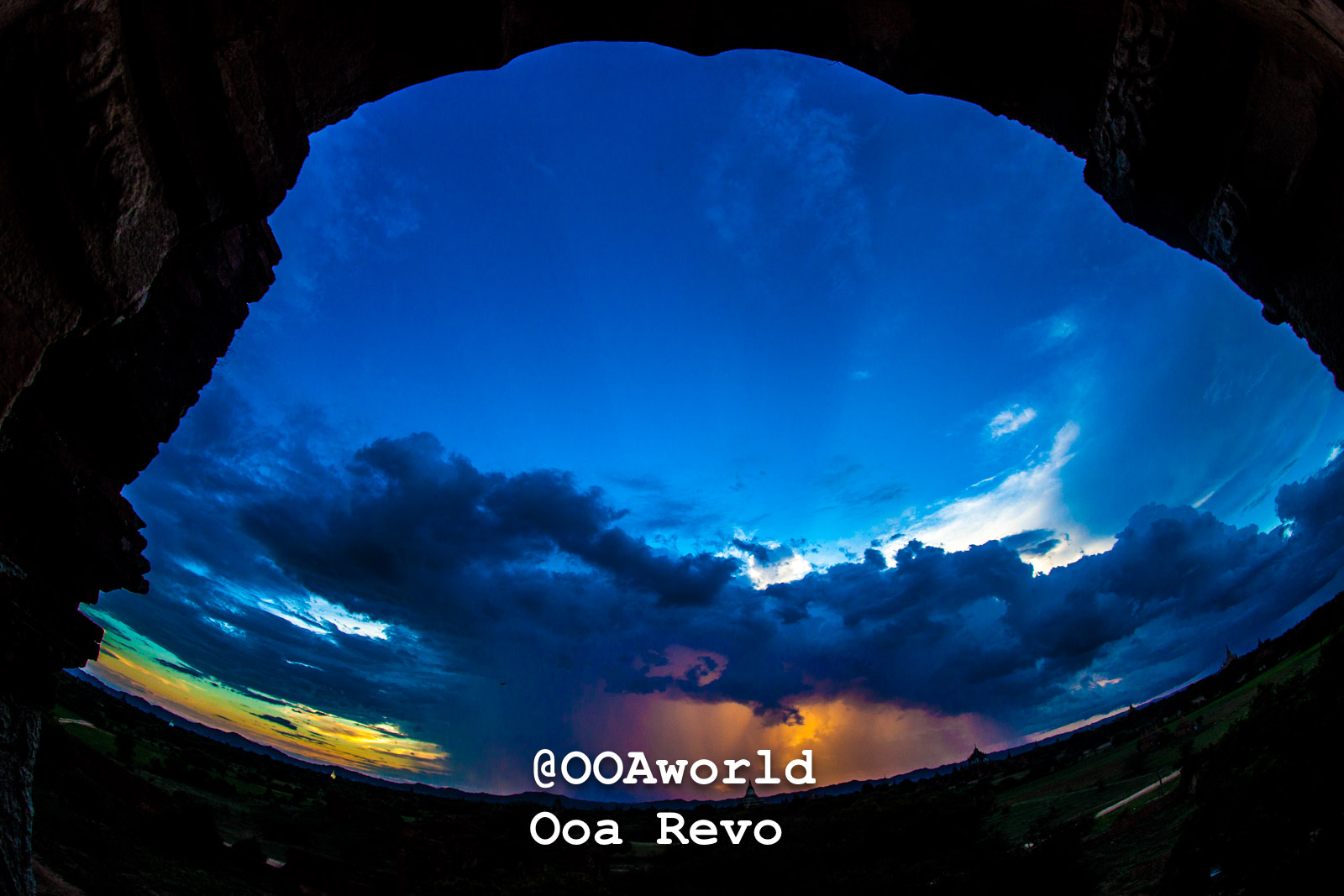 Bagan Landscapes Part I Bagan dramatic sunset with dark clouds and vibrant blue sky Photo OOAworld