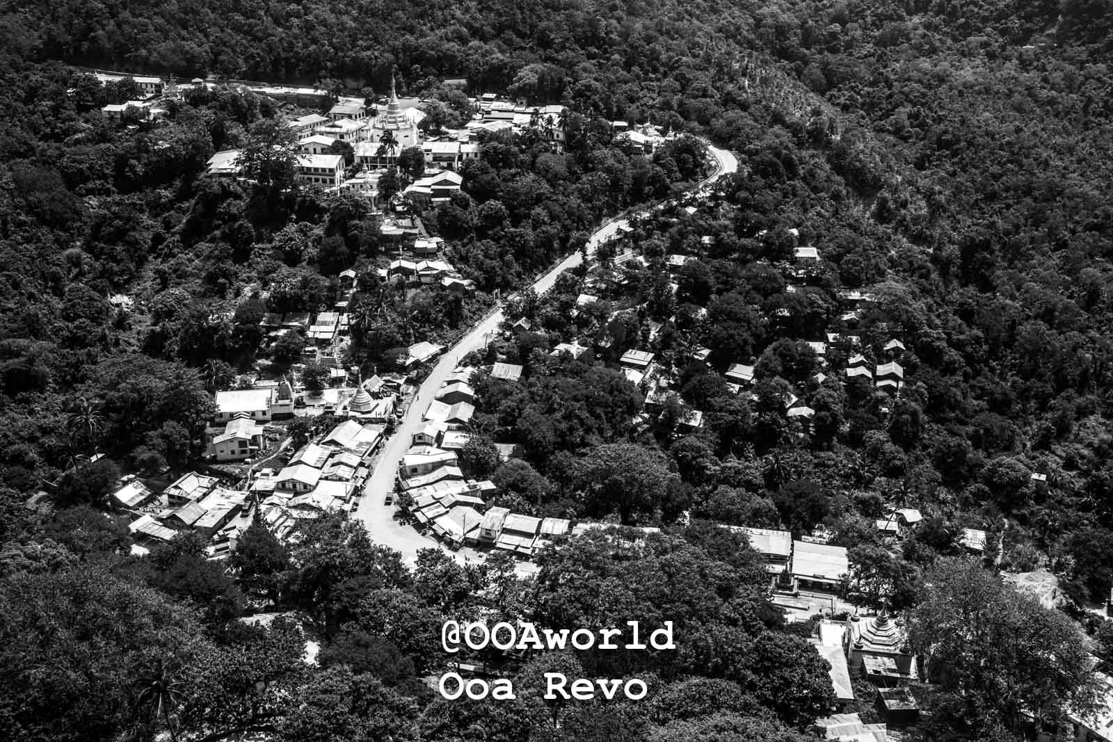 Bagan Landscapes Part I Bagan aerial view village dense forest road monochrome photo ooaworld