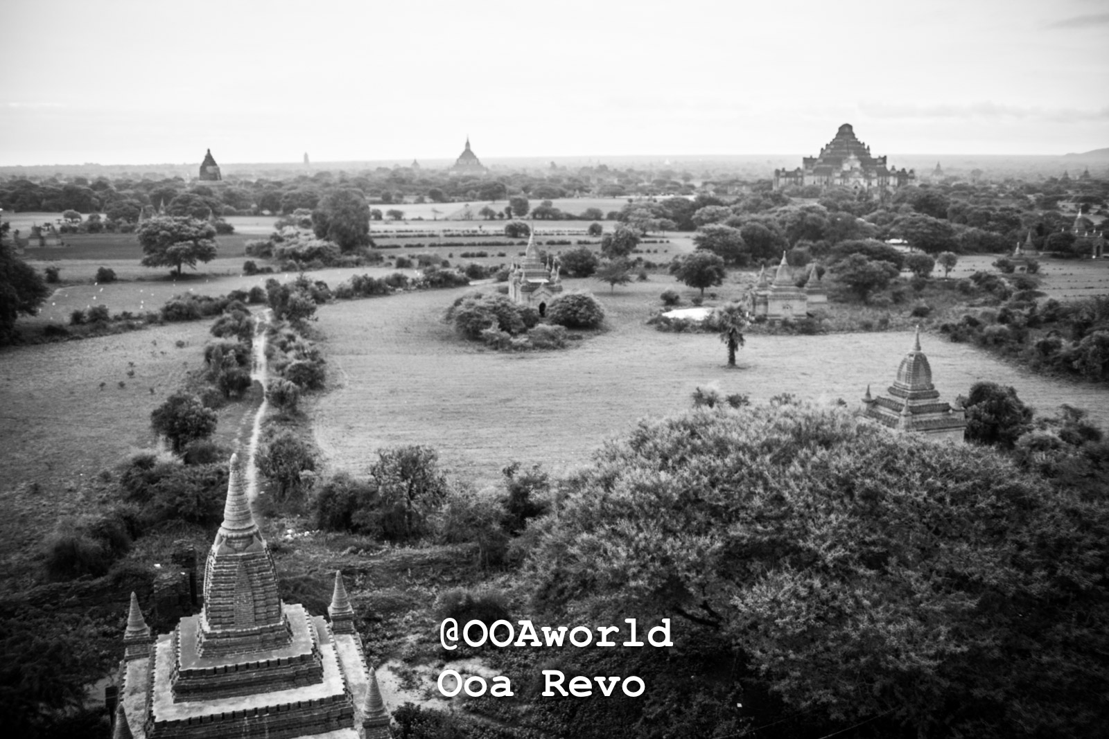black and white landscape of Bagan temples in Myanmar Photo OOAworld