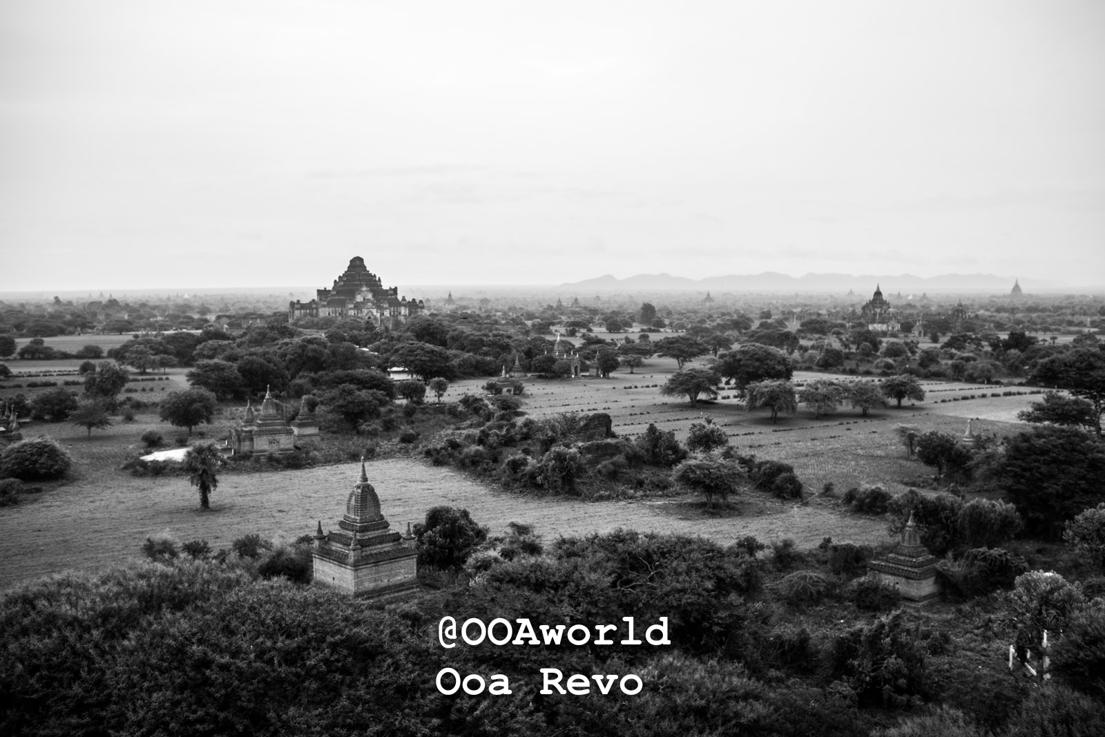 black and white landscape of ancient temples in Bagan Myanmar Photo OOAworld