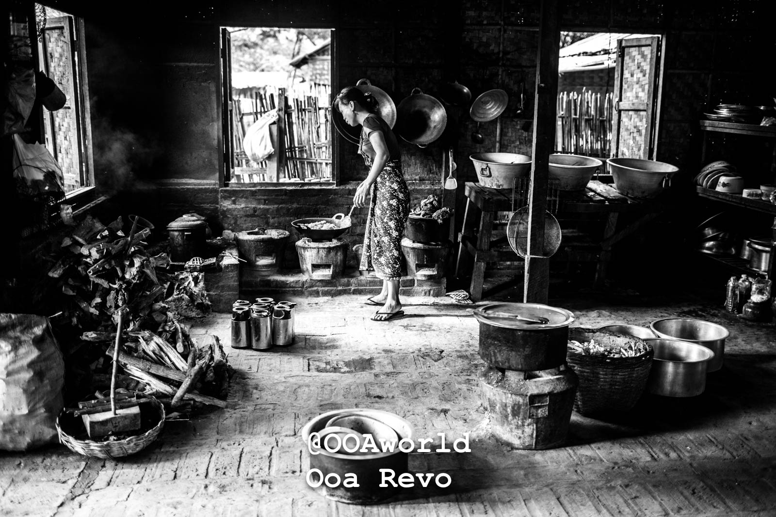 Bagan People Part I Bagan traditional kitchen Myanmar woman cooking black and white Photo OOAworld