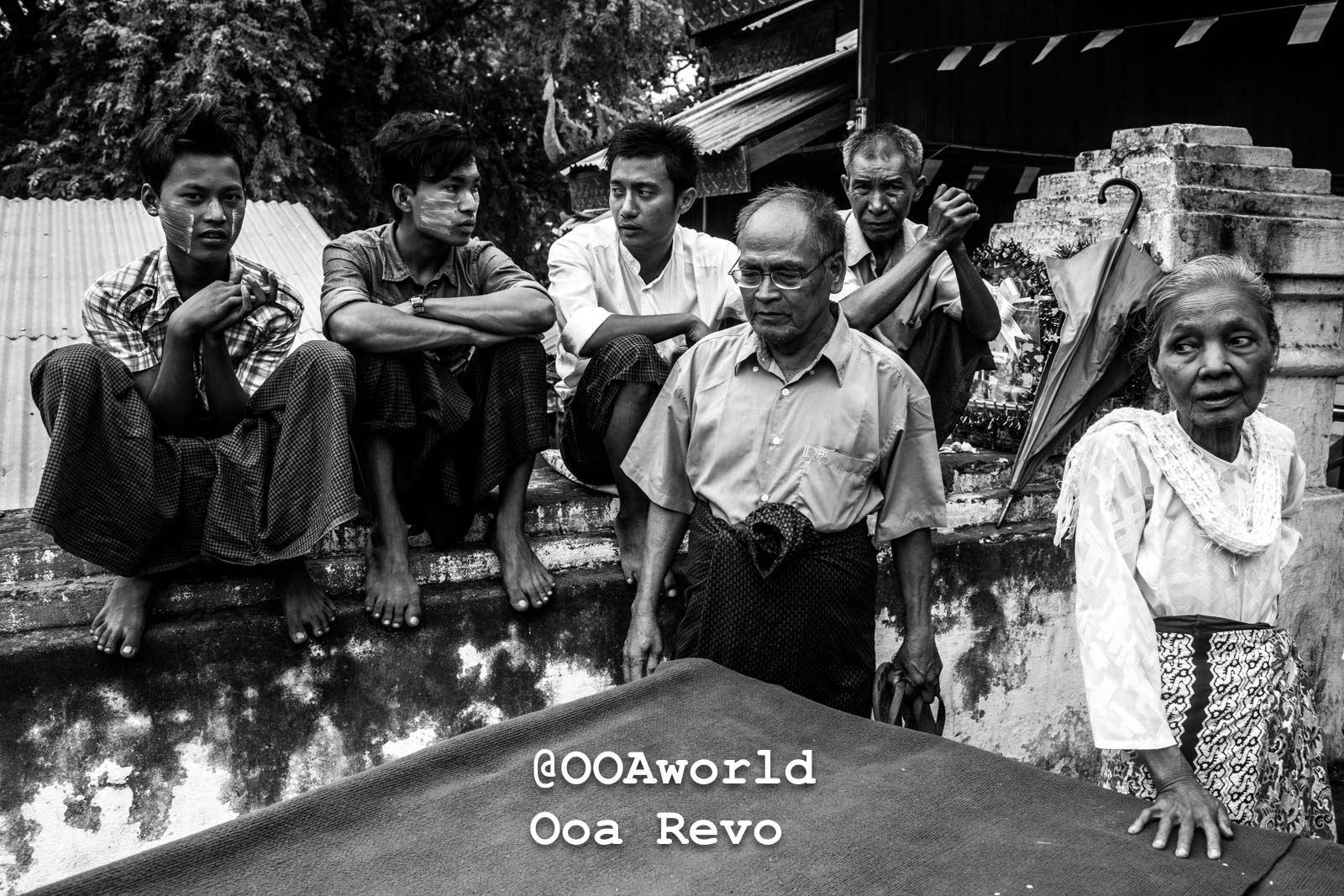 Bagan People Part II Bagan group of people sitting on a bench black and white photo OOAworld