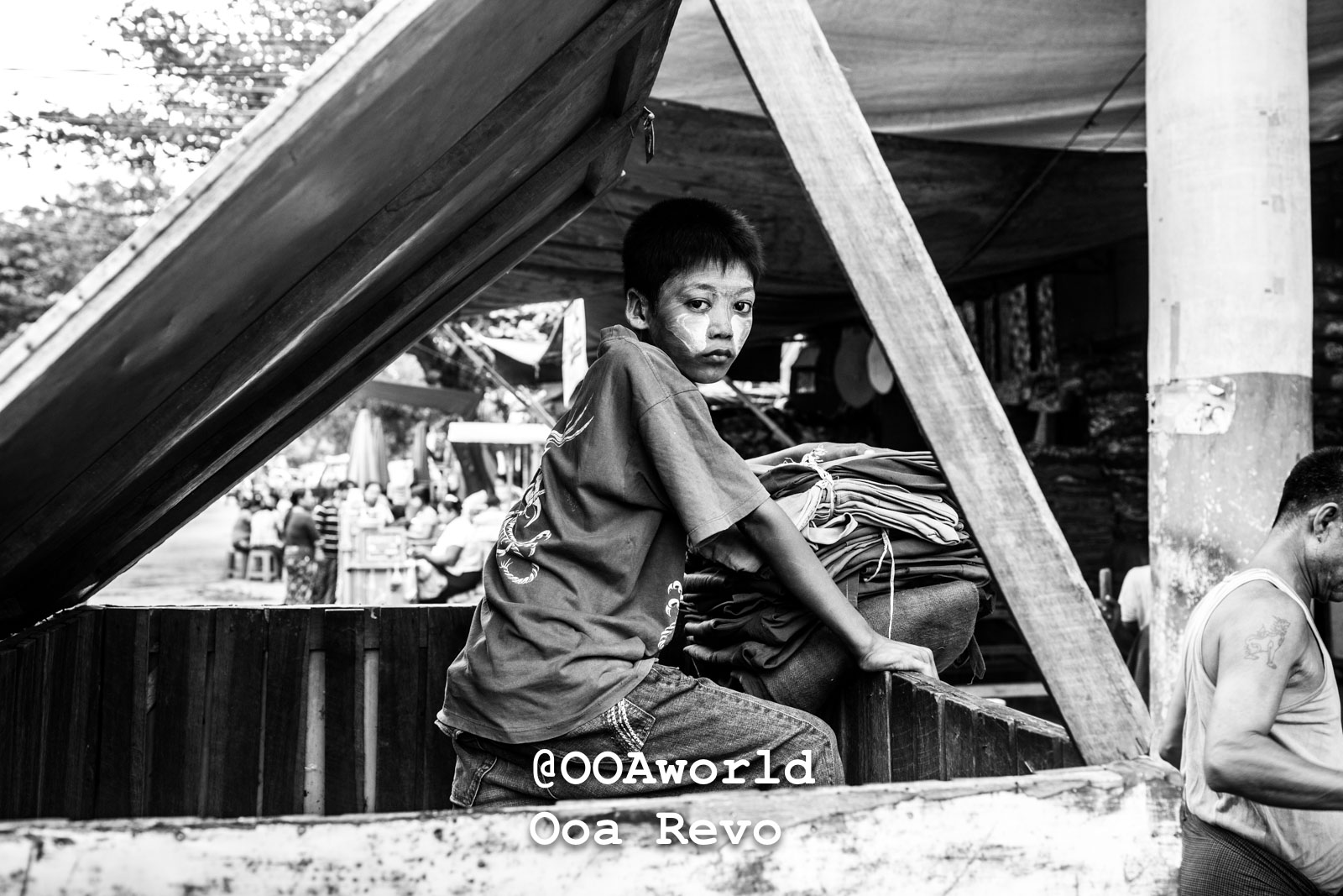 Amapura Myanmar Market Child Black and White Photo OOAworld Amapura Myanmar Child sitting in a market scene black and white Photo OOAworld