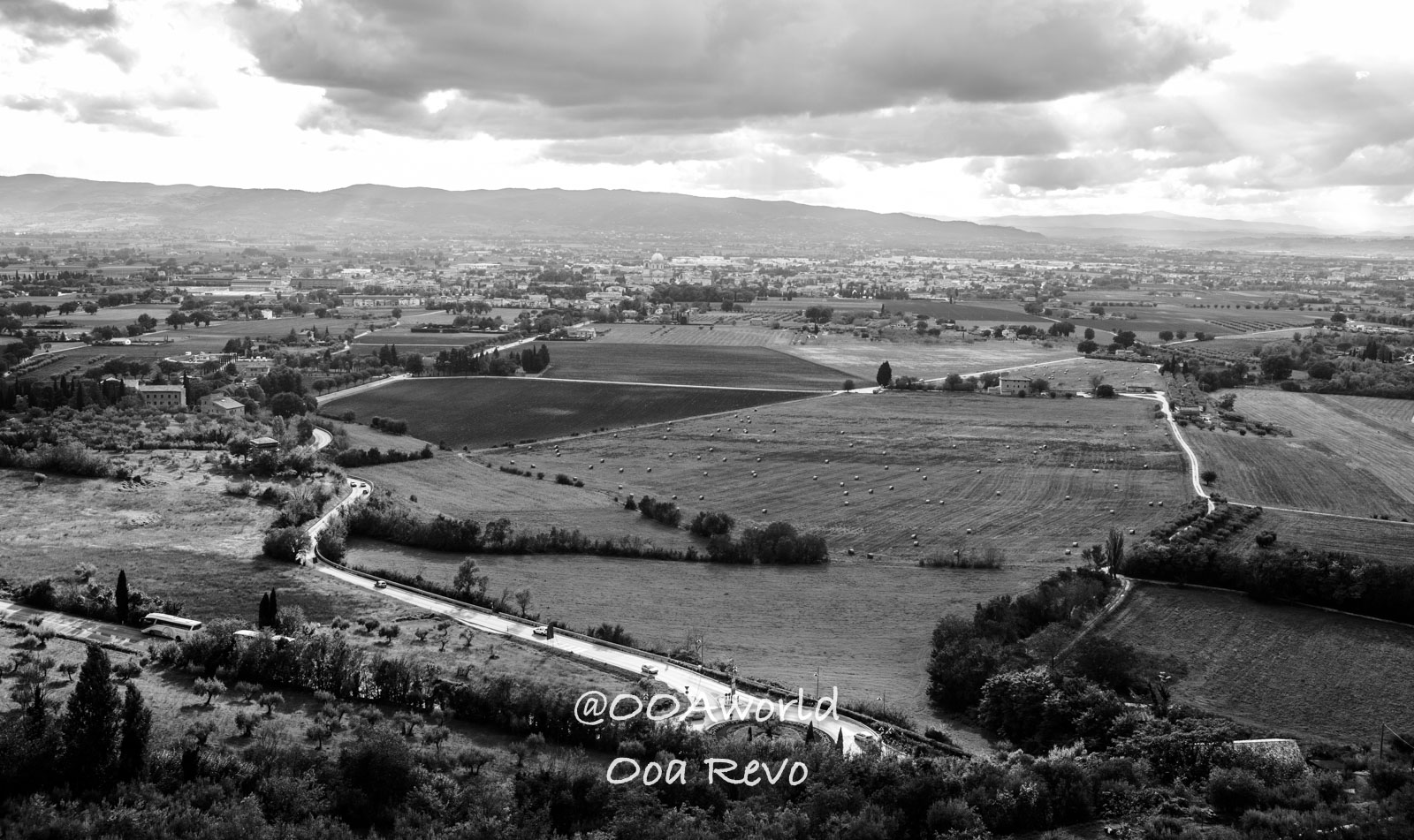 Assissi Italy black and white panoramic view of Italian countryside Photo OOAworld