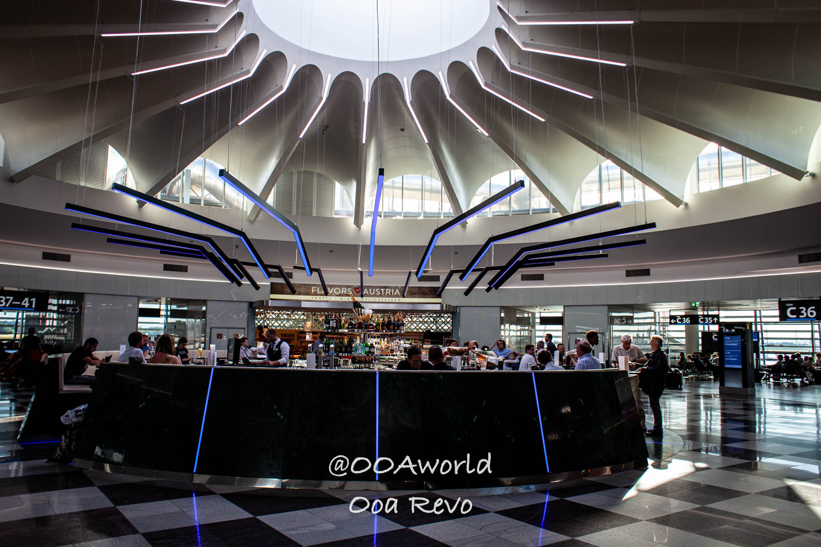 Vienna Austria modern airport lounge with futuristic lighting Photo OOAworld