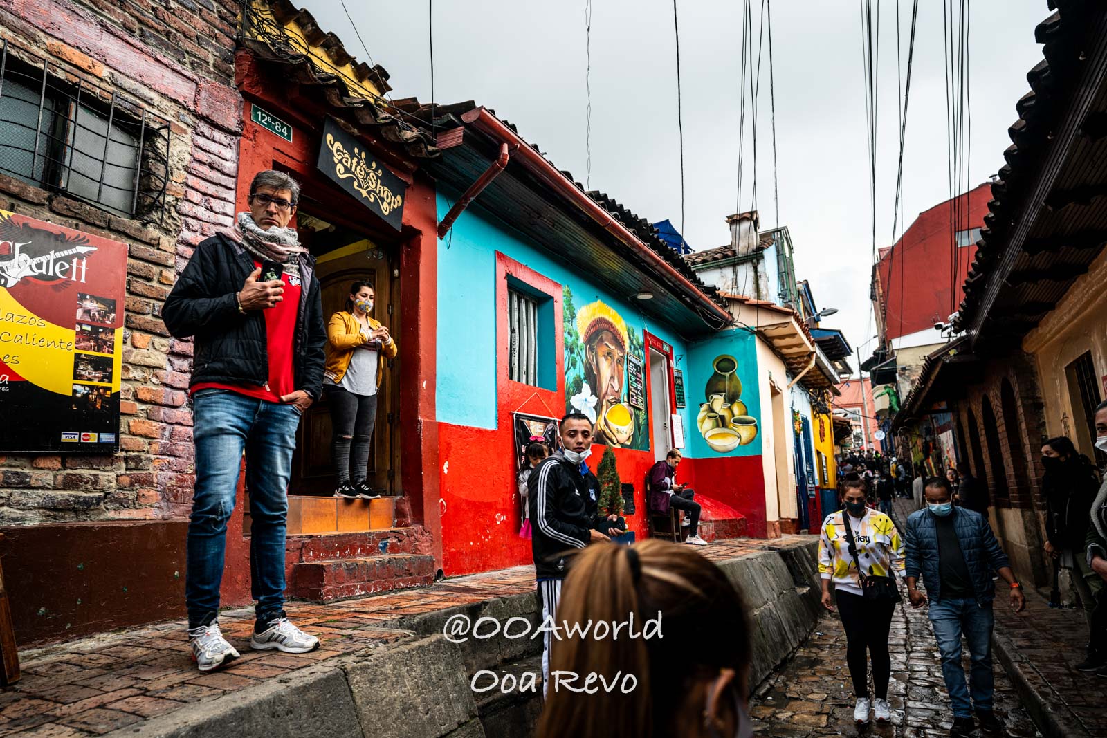 colorful street scene in La Candelaria neighborhood Bogota Colombia Photo OOAworld
