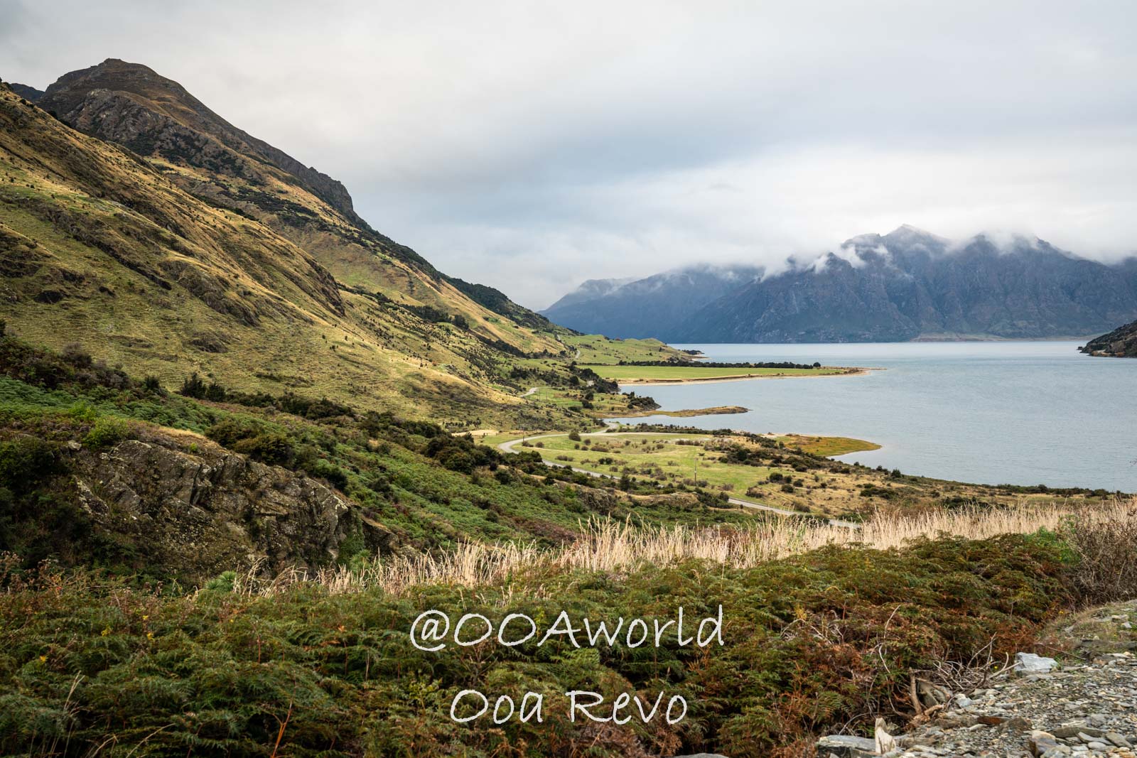 Franz Josef Glacier New Zealand Mountain lake landscape with cloudy sky Photo OOAworld