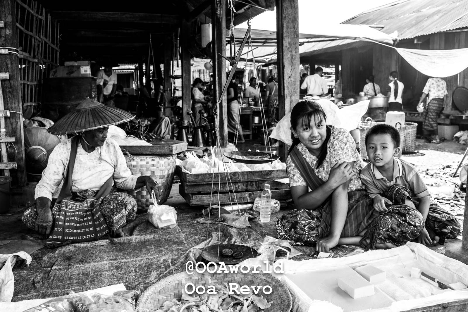 Inle Lake People Inle Lake vibrant market scene black and white Photo OOAworld