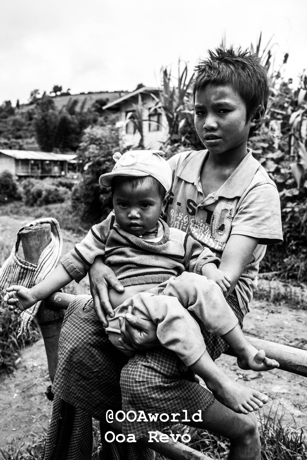 Kalaw Portraits Kalaw Htee Thein black and white photo of two children in rural setting Photo OOAworld