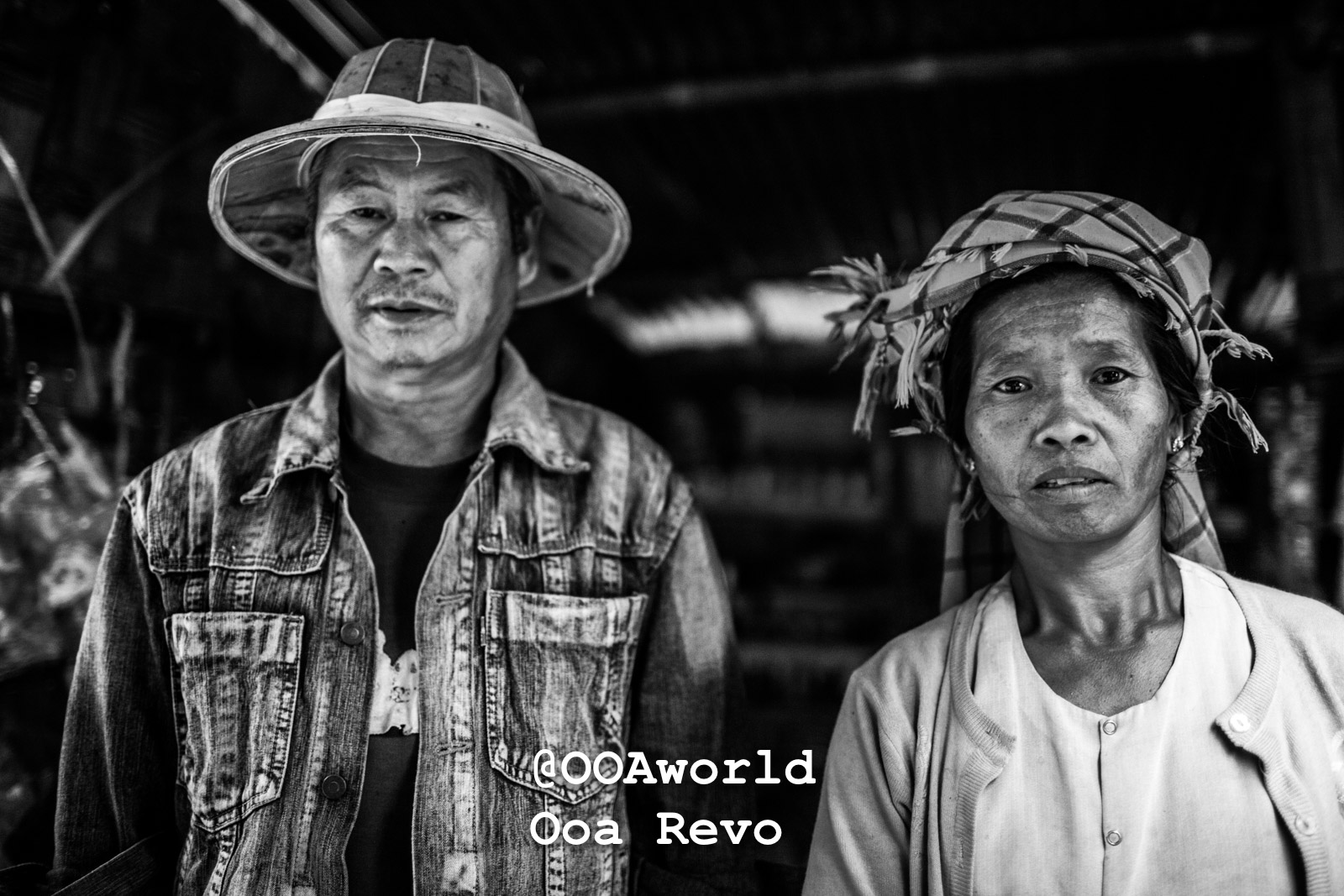 Kalaw Portraits Kalaw Htee Thein Portrait of two people in traditional attire black and white Photo OOAworld