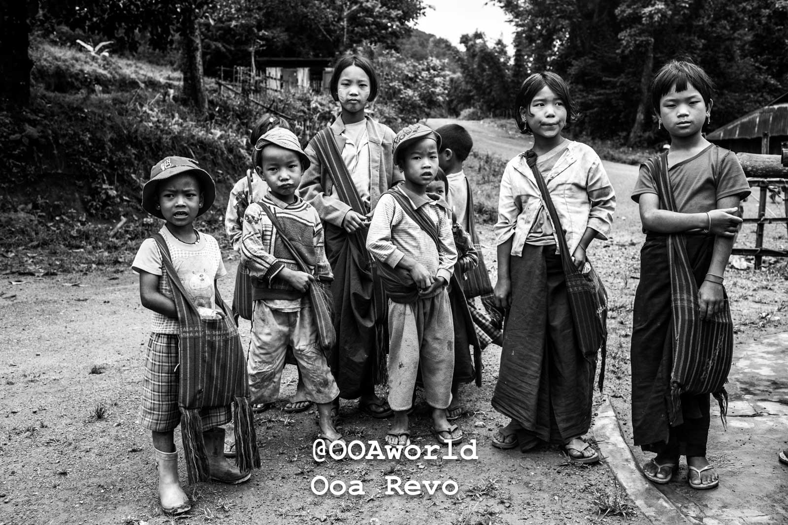Kalaw Portraits Kalaw Htee Thein group of children in rural area black and white Photo OOAworld