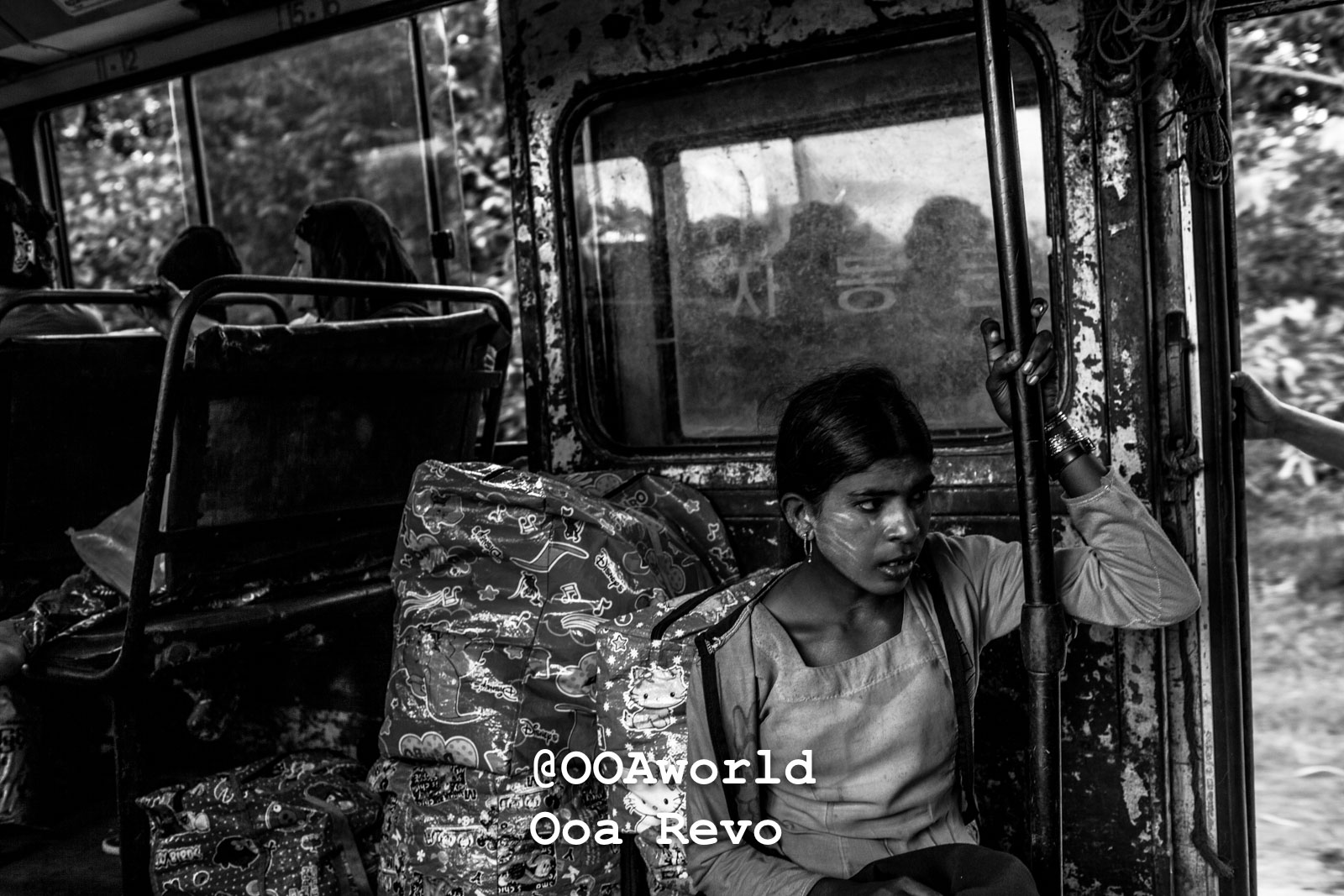 Mawlamyine Myanmar young woman on bus in black and white Photo OOAworld