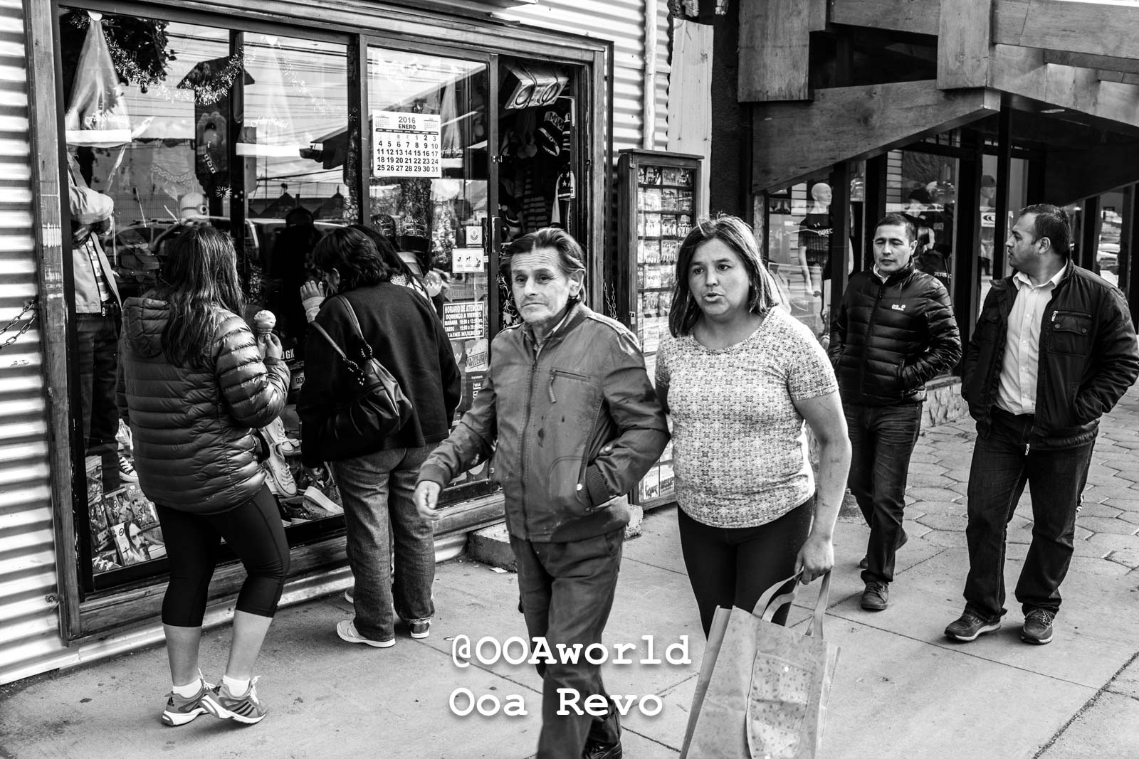 Puerto Natales Post Trek Torres Del Paine Trek urban street scene black and white Photo OOAworld