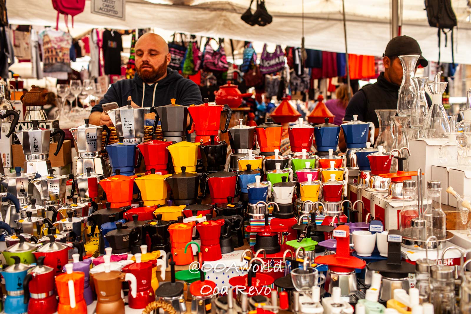 Rome Street Photography Rome colorful stovetop coffee makers on market stall Photo OOAworld