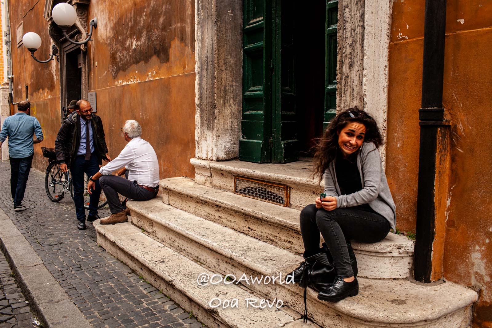Rome Street Photography Rome people socializing on old city street steps Photo OOAworld