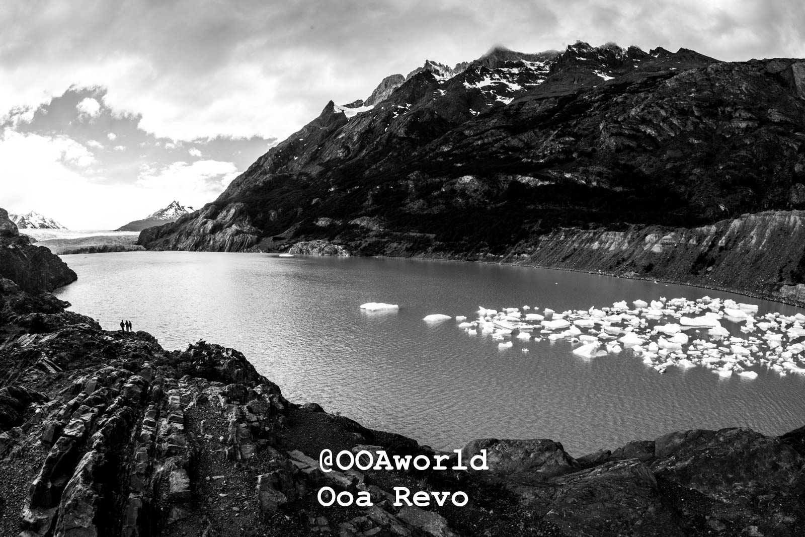 Torres Del Day Arrival Day Torres Del Paine Trek Black and white mountain lake glaciers Patagonia Photo OOAworld