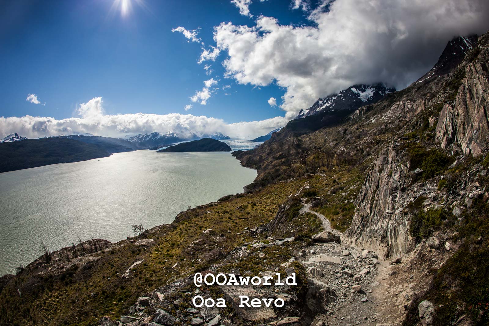 Torres Del Paine Day 1 Torres Del Paine Trek Patagonian mountain trail overlooking lake Photo OOAworld