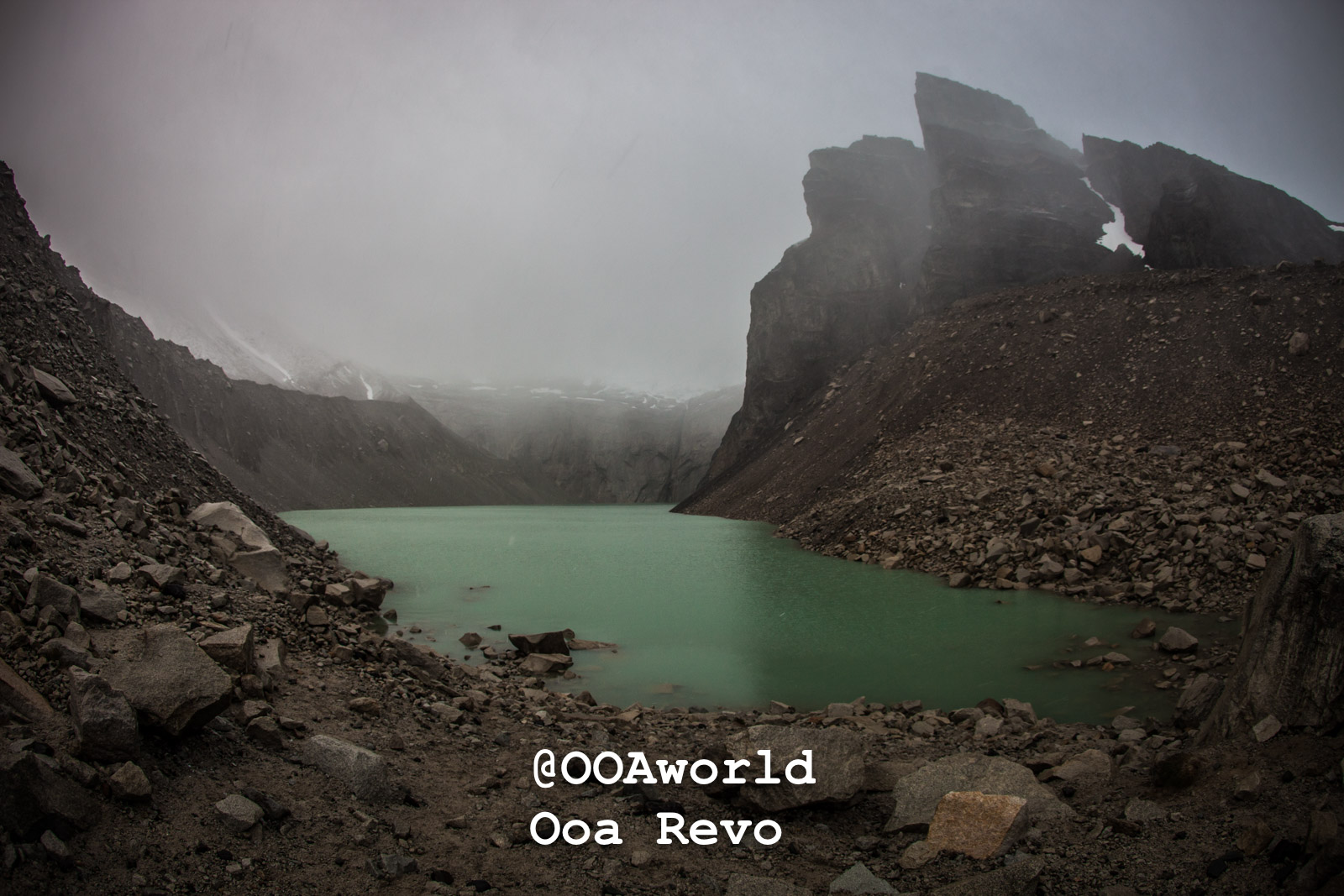 Torres Del Paine Day 4 End of Trek Torres Del Paine Trek Misty mountain lake landscape with fog Photo OOAworld