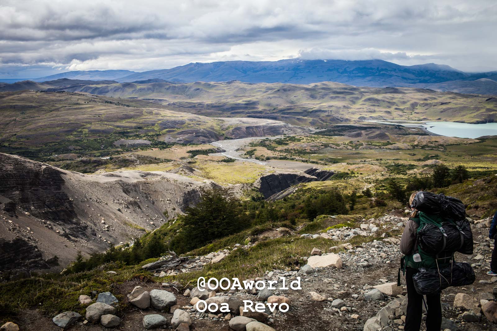 Torres Del Paine Day 4 End of Trek Torres Del Paine Trek hiker overlooking Patagonian landscape Photo OOAworld