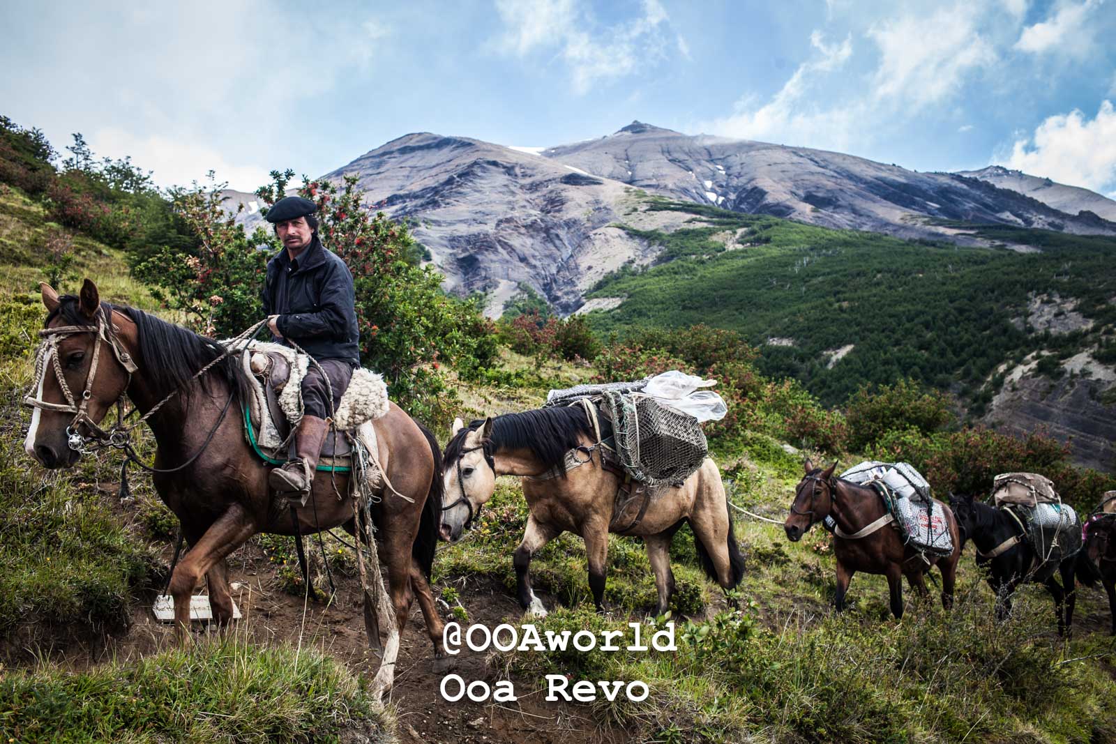 Torres Del Paine Day 4 End of Trek Torres Del Paine Trek horseback riding in Patagonian mountains scenic landscape Photo OOAworld