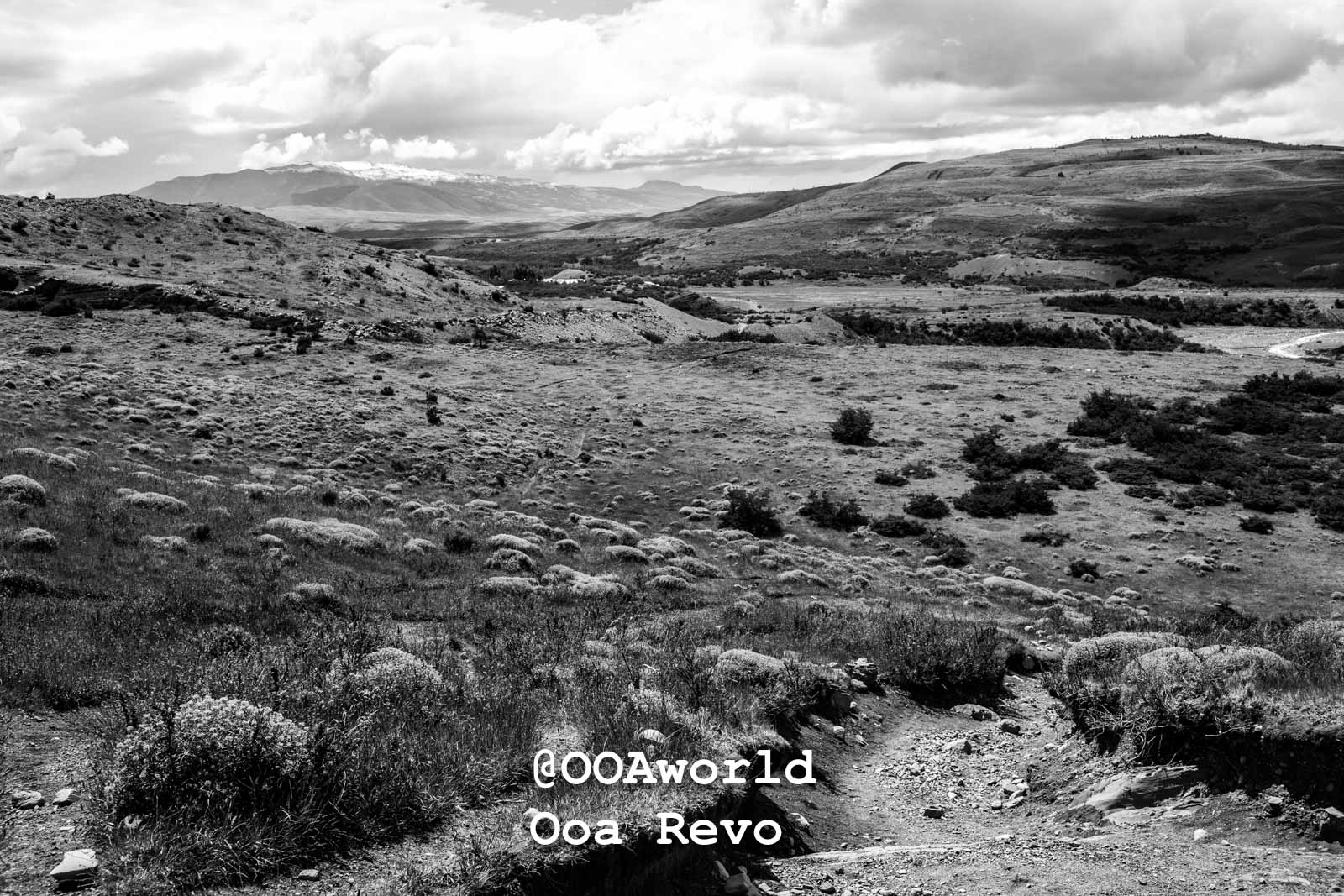 Torres Del Paine Day 4 End of Trek Torres Del Paine Trek Black and white Patagonia landscape with mountains and plains Photo OOAworld