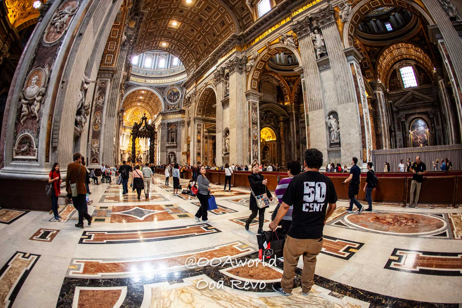 Vatican Italy St Peters Basilica interior crowd fisheye Photo OOAworld