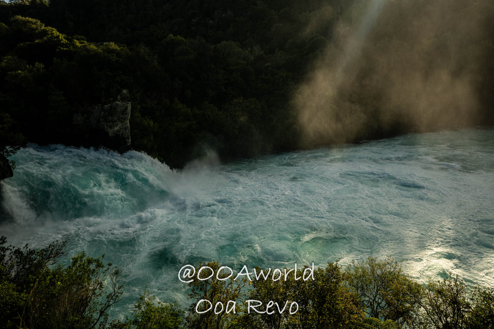 Wellington, Martinborough to Huka Falls New Zealand majestic waterfall surrounded by forest Photo OOAworld