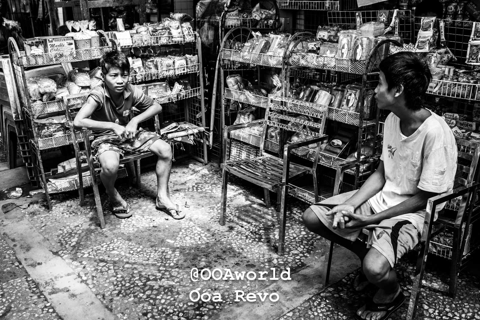 Yangon People and Streets Yangon street market black and white Photo OOAworld