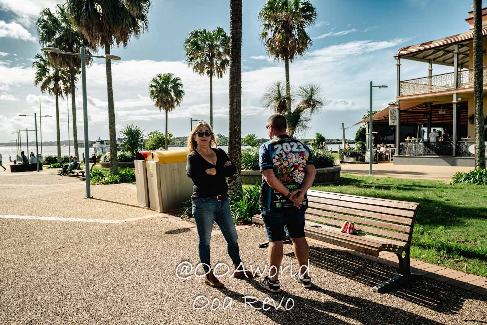 Byron Bay, Port Macquarie Australia people at waterfront park with palm trees Photo OOAworld
