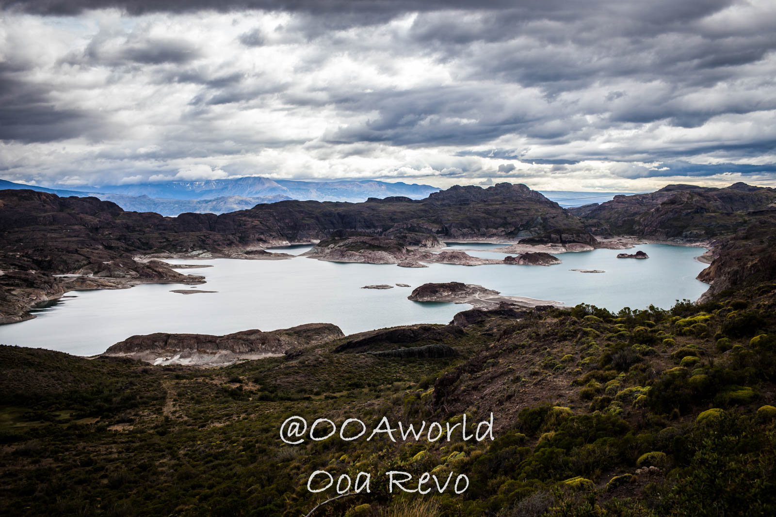 Bus Chile Chico to Puerto Rio Tranquilo Landscapes Chile Chico dramatic lake landscape with cloudy sky Photo OOAworld