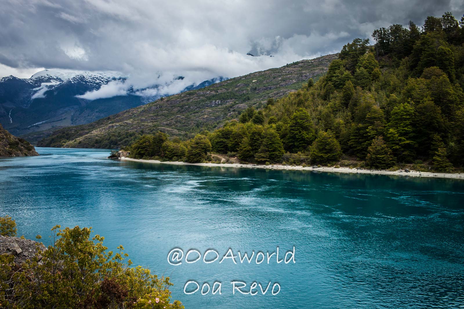 Bus Chile Chico to Puerto Rio Tranquilo Landscapes Chile Chico Scenic river with mountains landscape Patagonia Photo OOAworld