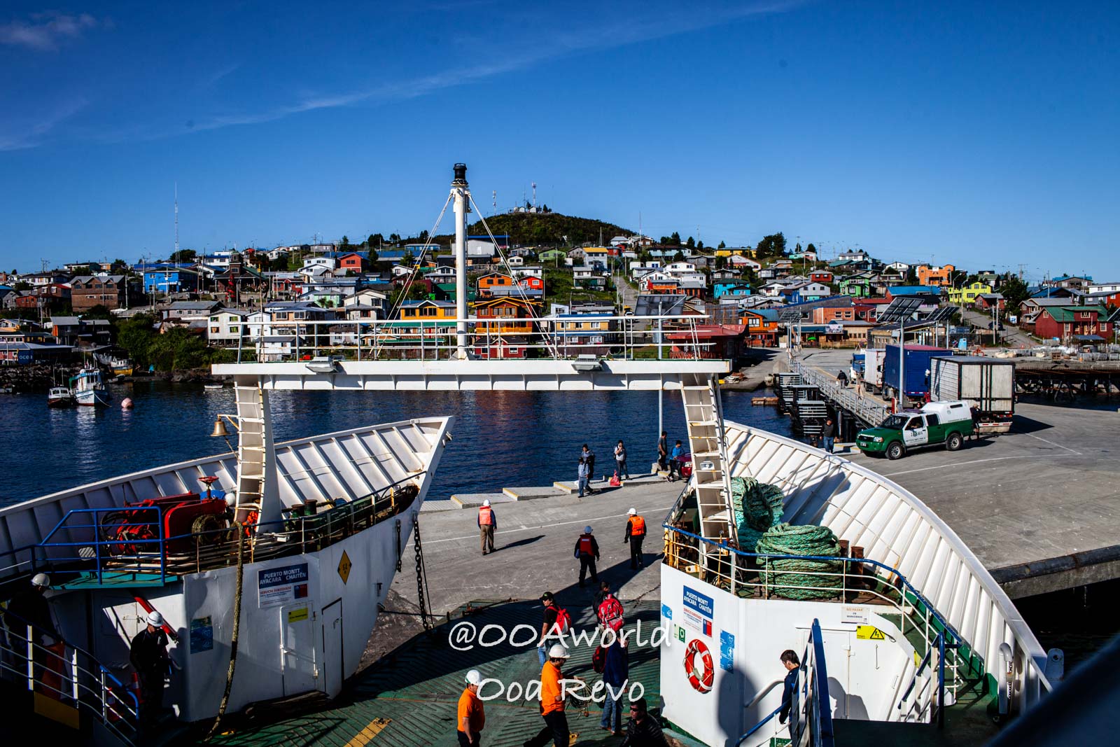 Castro Street Photography Chiloe Colorful coastal town view from ferry dock Photo OOAworld