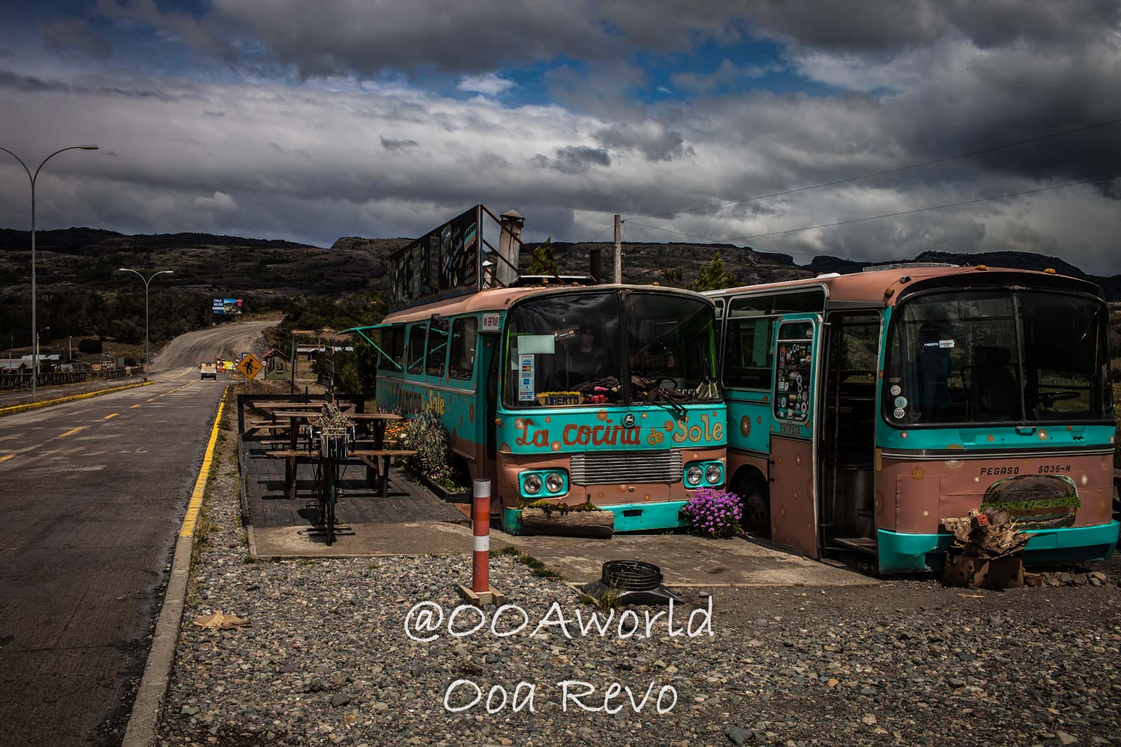 People and Streets Coyhaique abandoned buses roadside restaurant landscape Photo OOAworld