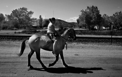 Crow Agency, Indian girl riding a horse